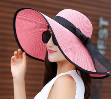 24colors Womens Sun Straw Hat Wide Brim UPF 50 Summer Hat Foldable Roll up Floppy Beach Hats for Women Big Bowknot: 19