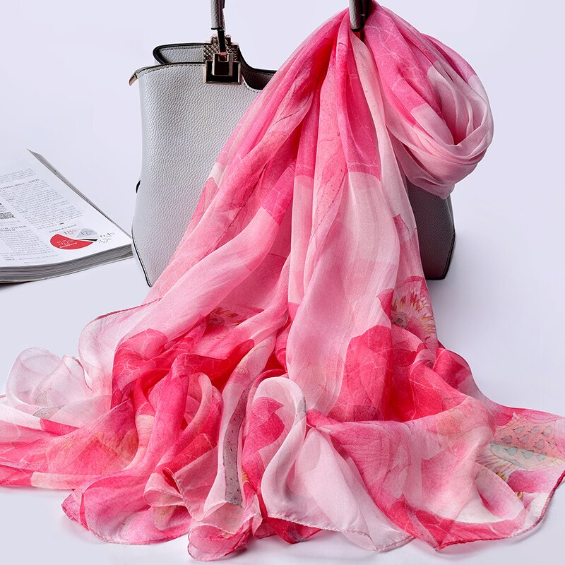 100% Echte Zijde Sjaal Voor Vrouwen Natuurlijke Zijde Sjaals Wrap Voor Dames Luxe Print Grote Pure Zijden Sjaal foulard: Color 3