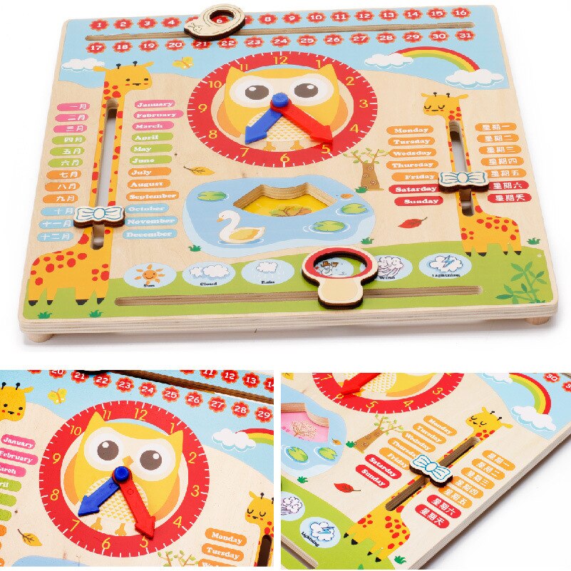 ZH 1 PC Holz Multifunktionale Digital Uhr Wecker Kalender Kognitiven Lern Frühe Kindheit Kinder Pädagogisches Spielzeug