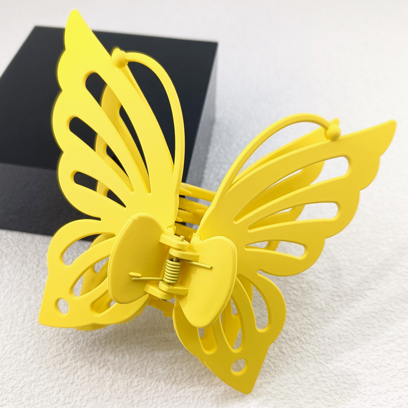 Pinza para el pelo para la cabeza trasera para niñas y mujeres, dulce verano, 13,5 cm, ala de doble capa, antena hueca, pinza para el pelo de plástico de mariposa: Plata