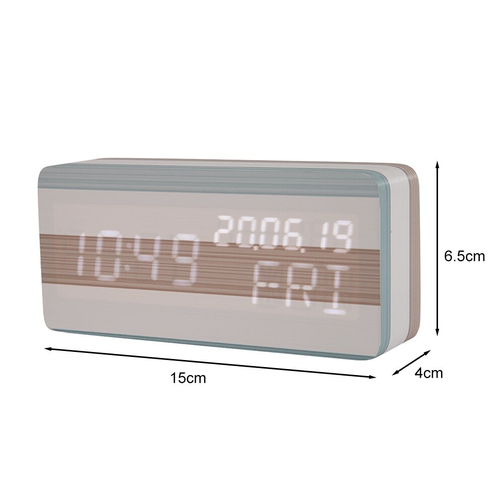 Wooden Digital LED Alarm Clock Adjustable Sound Control Temperature Humidity Table Watch Home Bedroom Desktop Decor