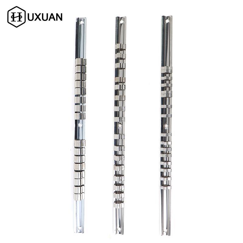 Stainless Steel Socket Rack Holder 1/4 3/8 1/2 Inch With 16 Clips Rail Tool Organizer Storage For Home Industrial Garage