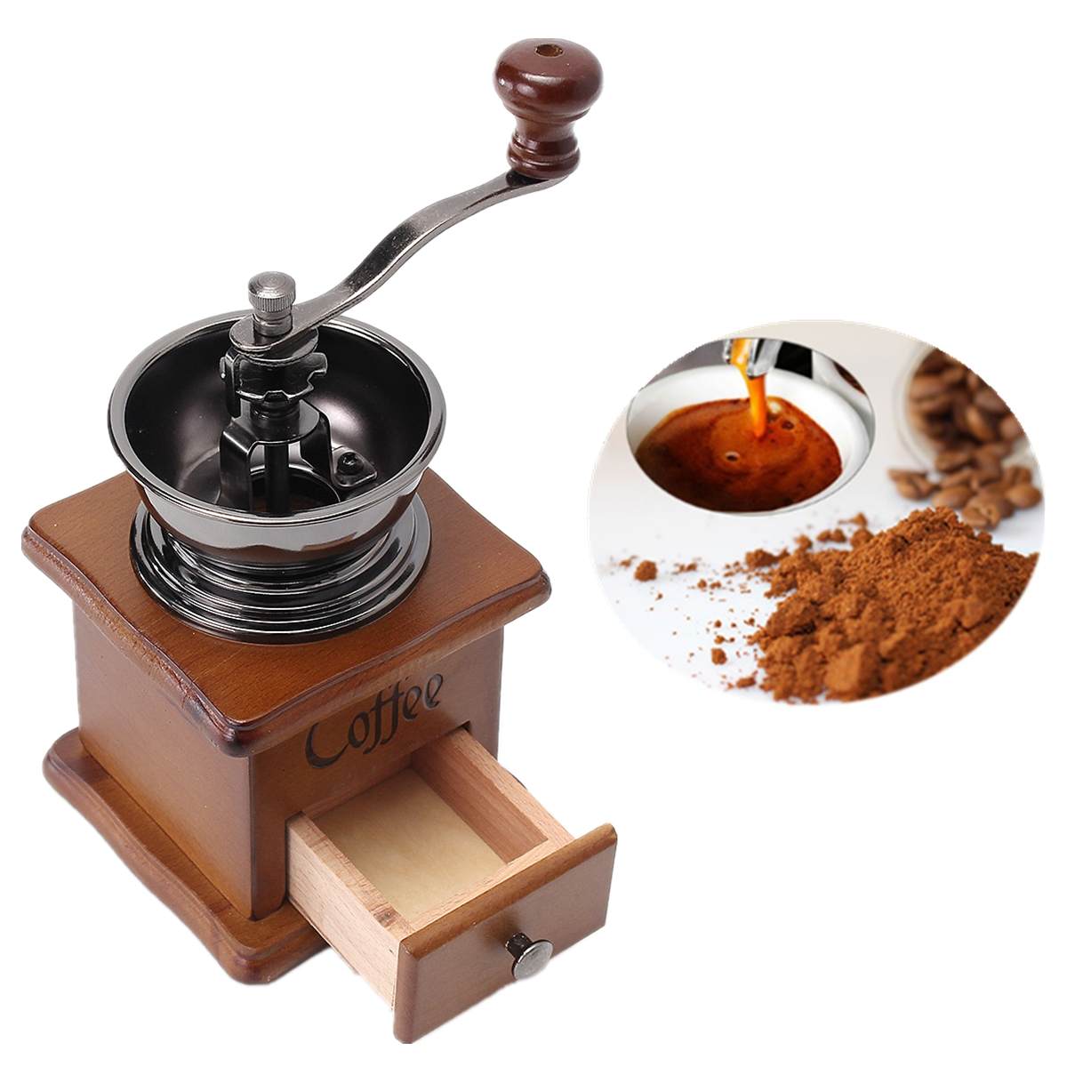 Bønne kaffekværn træ manuel kaffekværn retro kaffe... – Grandado
