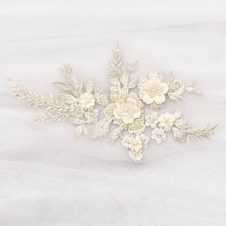 Perler broderi blomster blonder applikationer til brudekjole blå broderede blomsterlapper til tøj store perches: Champagne