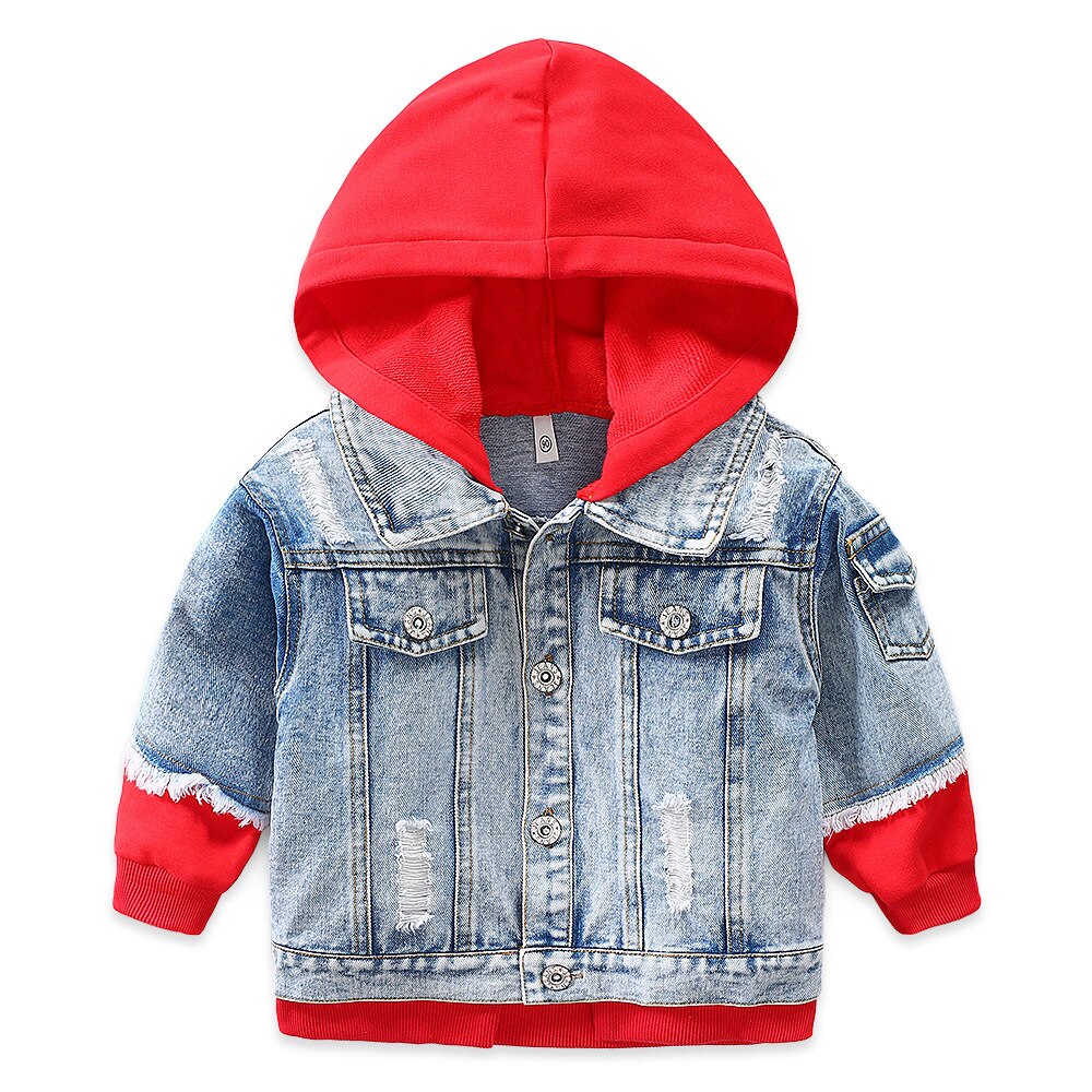 Spring kids cowboy coat boys girls Splicing Loose hoodies baby clothes Wear out Wash white Jacket Children's wear clothes