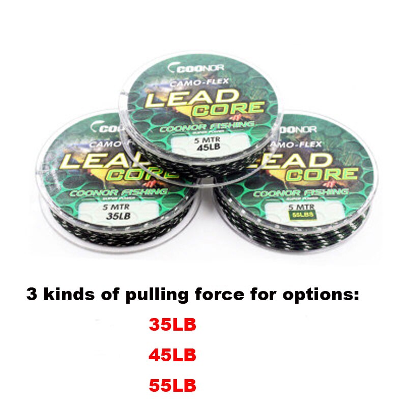 Sedal de pesca de plomo trenzado de 5m 35lb 45lb 55lb, Sedal líder de carpa, línea principal de pesca gruesa de carpa, aparejos de pesca