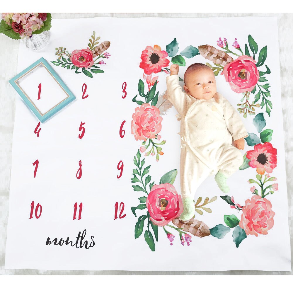 100*100 cm Baby Deken Inbakeren Wrap Zachte Deken Bloem Gedrukt Foto Dekens Baby Deken Baby photo props voor fotografie