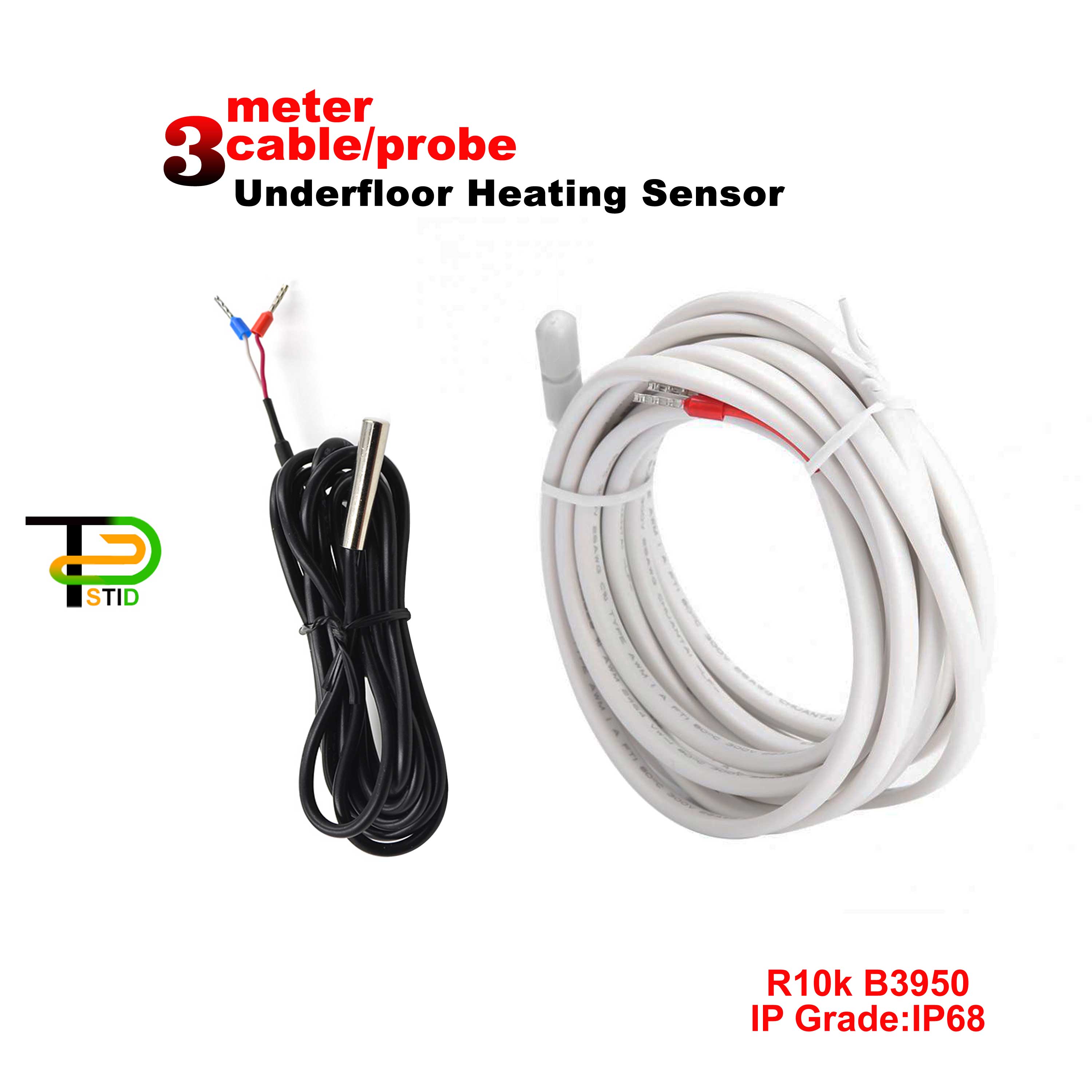Gulvvarmetermostat temperaturføler for termistor 3950 ntc 10k kabel 3m