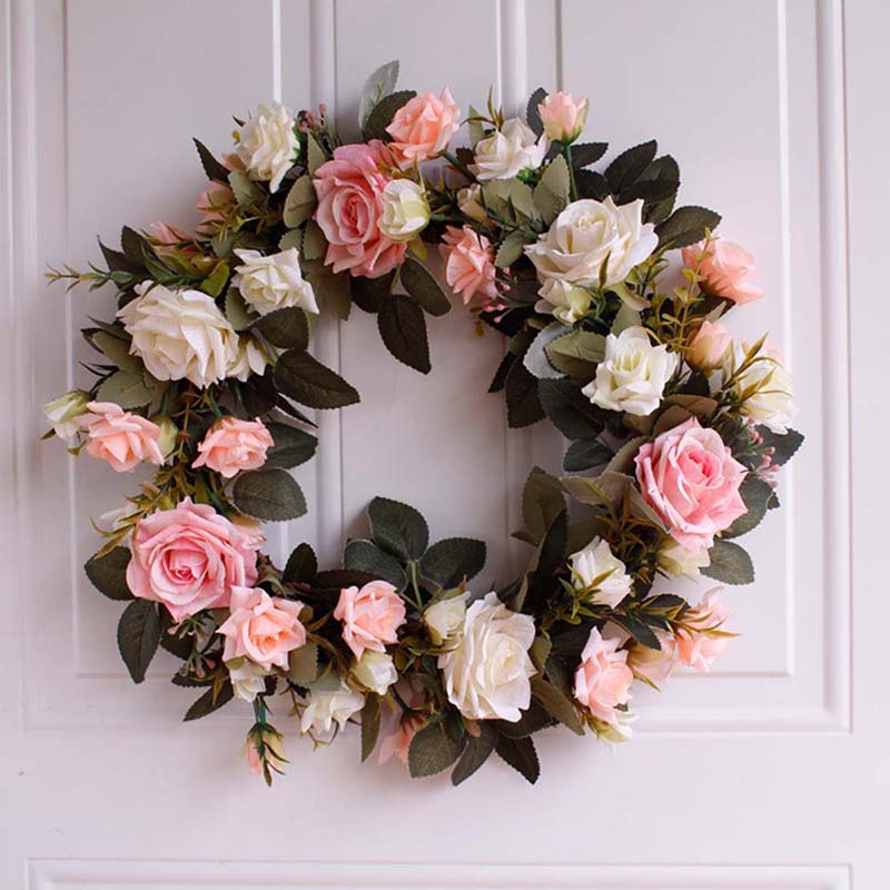Christmas Artificial Flowers DIY Rose Flower Wreath Hanging Wall DIY Garland Home Door Decor Handmade Party Flower Ornaments