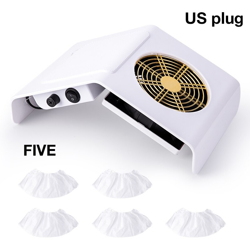 40w nagelstofzuiger, nagelstofzuiger, nagelstofzuiger, manicureapparaat met stofopvangzak, salongereedschap: Witte us plug 5 zak