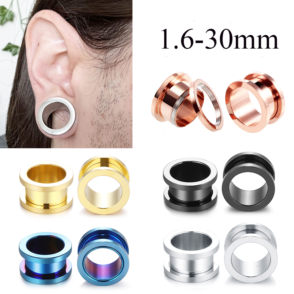 2 uds dilatadores de oreja de acero túneles de carne para expansión de orejas 1,6mm-30mm expansores de oreja tornillo ajuste enchufe pendientes joyería