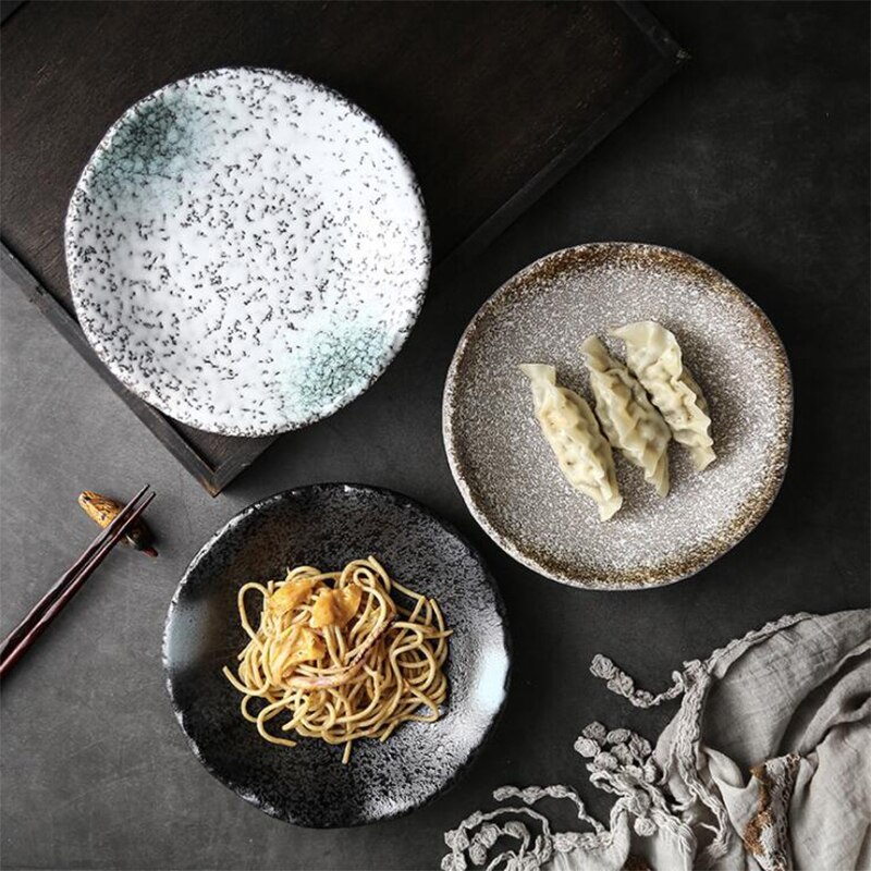 Japanse Retro Creatieve Keramische Ronde Plaat Restaurant Bestek Thuis Sushi Snack Schotel Steak Westerse Platen Praktische Servies