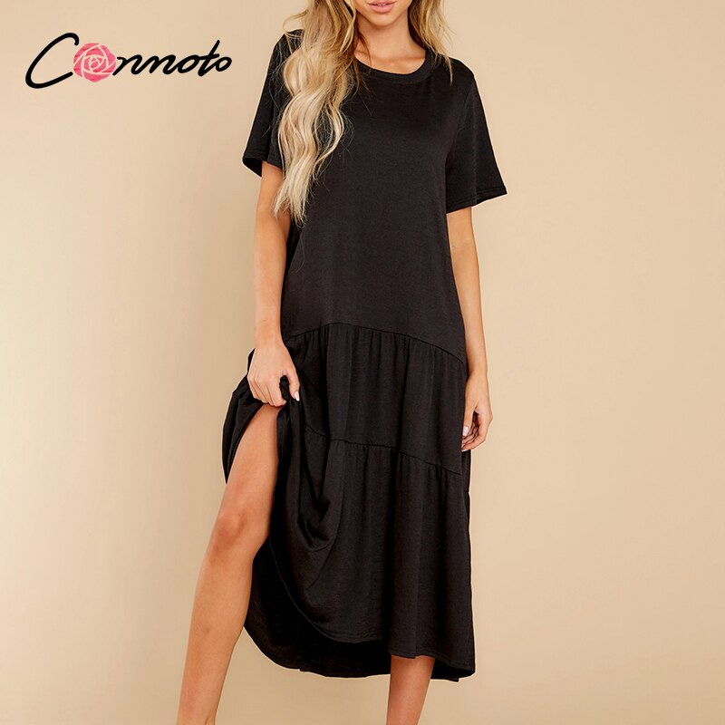 Conmoto Aline ethnic soild color loose women dress Summer causel cozy dress for ladies chic female dress