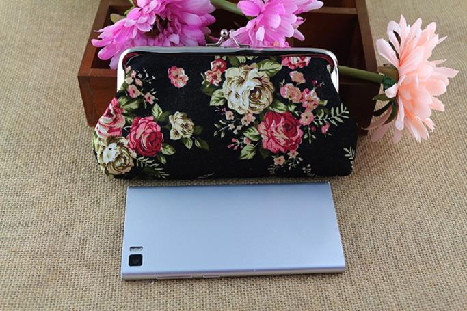 Damen retro Jahrgang blumen kleine geldbörse mit verschluss Kupplung geldbörse damen pu lila blau grau braun damen kartenetuis #3: Schwarz