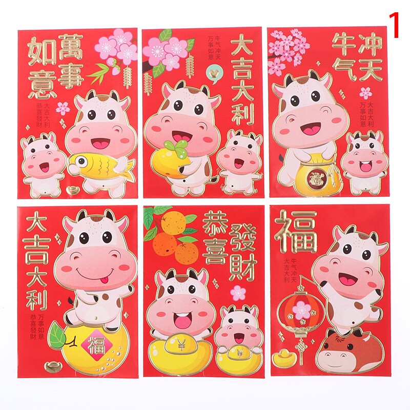 6 Stuks Chinese Rode Envelop Creatieve Hongbao Jaar Lente Festival Verjaardag Trouwen Rode Envelop: N1