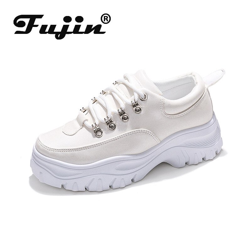 Fujin sneakers dames herfst lente dikke zool ademend vrijetijdsschoenen ronde neus vetersluiting damesschoenen
