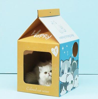 Boîte à lait en carton ondulé pour chat, jouet de lit pour chaton, mignon et tridimensionnel, fournitures pour animaux de compagnie: A5