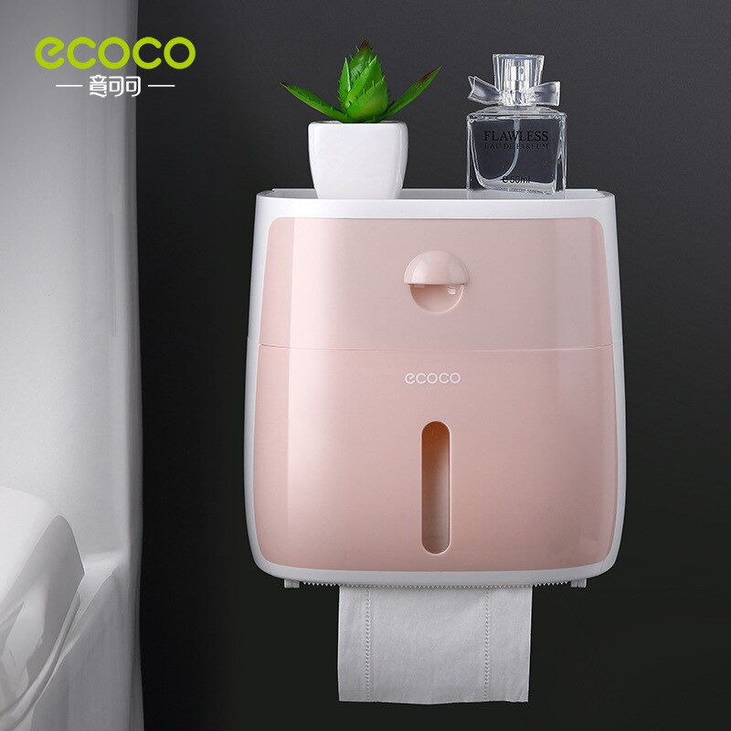 ecoco Wall-Mounted Tissue Box, Waterproof Tissue Dispenser, Paper Towel Holder, Bathroom Tissue Box with Drawer,Bathroom Storage: pink