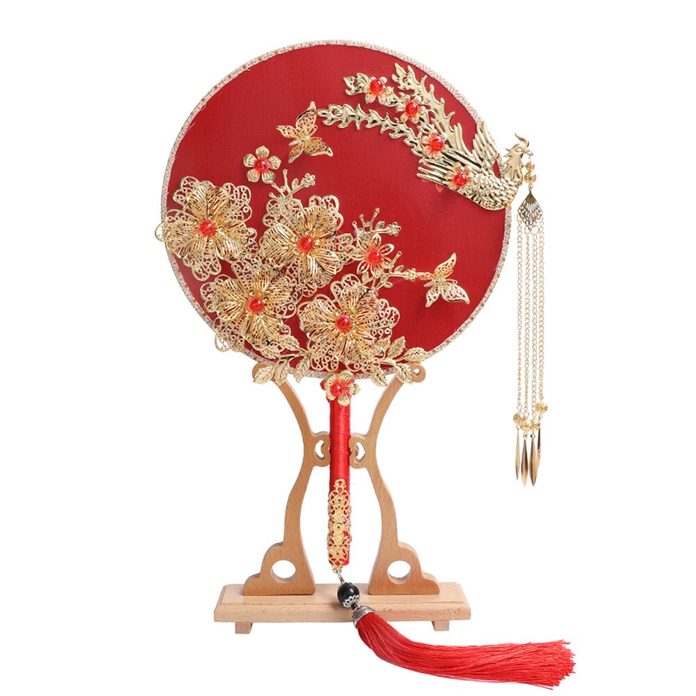 Éventail rond chinois éventail Vintage rouge | Ventilateur à la main chinois rond, éventail rouge avec pompon, décoration de fête de mariage et de mariée, poudard: 1