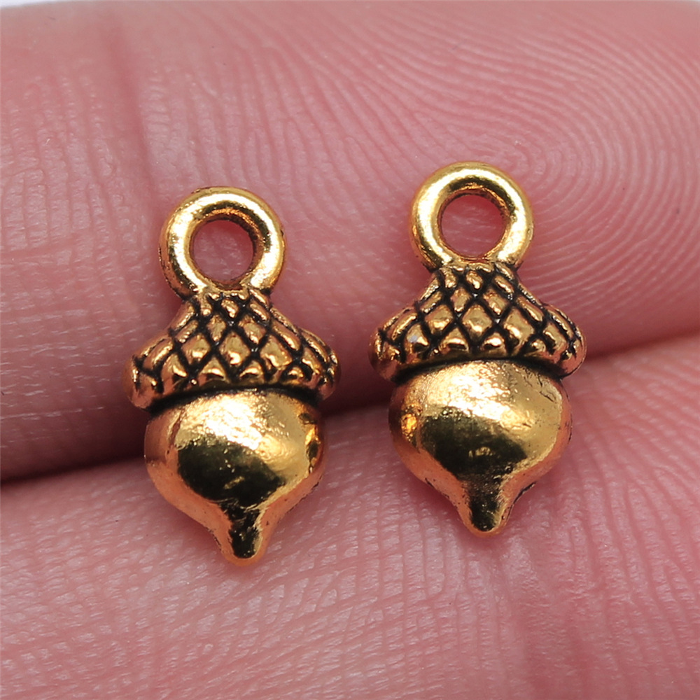 20 stuks 3d hazelnoot pinda's dennenappel bedeltjes knutselbenodigdheden handgemaakte tibetaanse sieraden: 13 x 7mm- goud