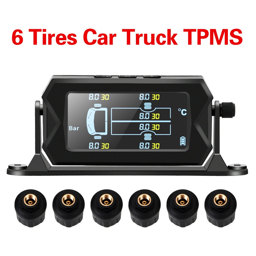 Truck Tpms Met 6 Externe Sensoren Wireless Solar Bandenspanningscontrolesysteem Auto Rv Digitale Lcd Alarm