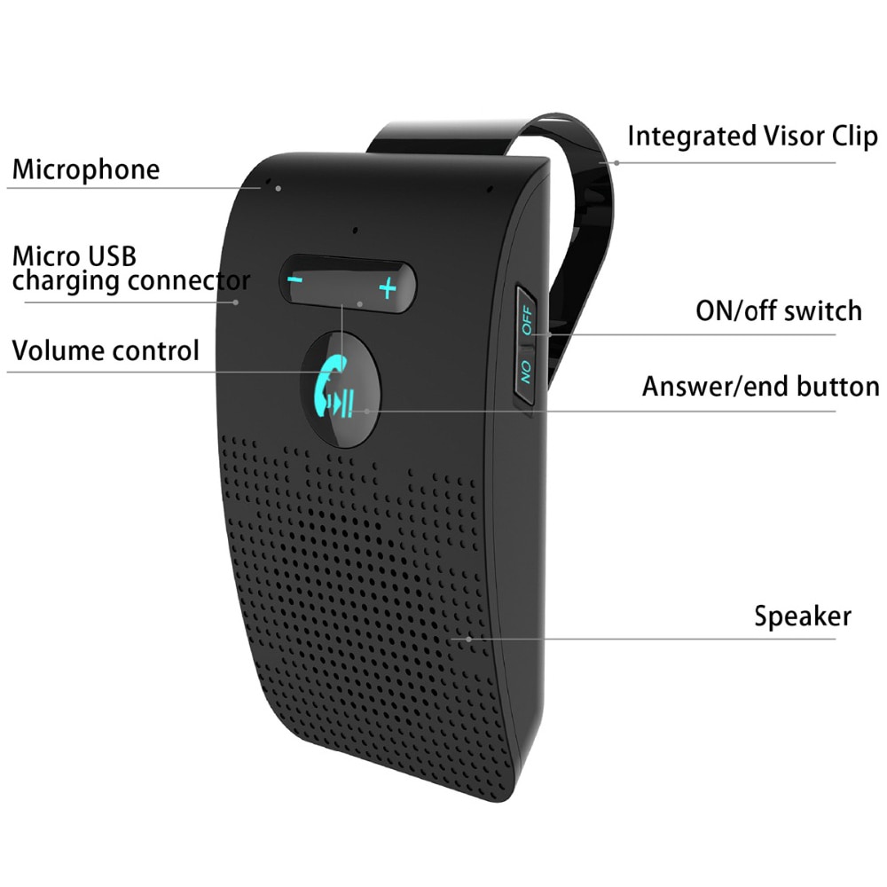 Kit de manos libres Sp09 para teléfono con Bluetooth, altavoz inalámbrico con Bluetooth, Kit de Mp3 multipunto para coche con Clip para visera solar