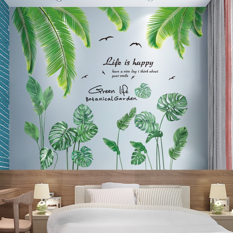 Groene Plant Bladeren Muurstickers Diy Palm Bladeren Mural Decals Voor Woonkamer Slaapkamer Keuken Thuis Decoratie