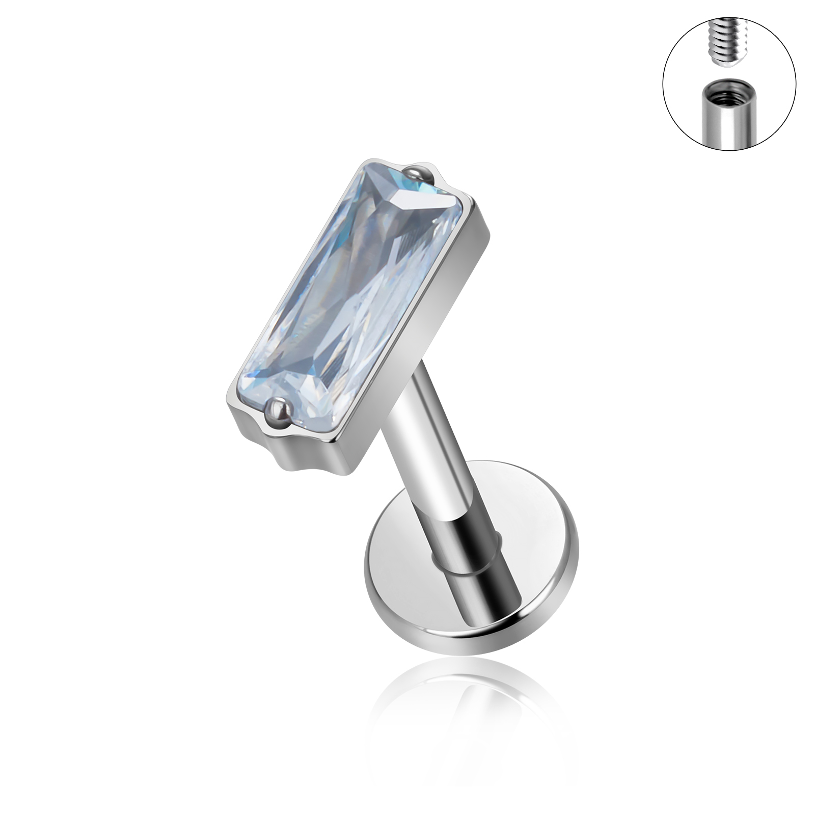 ASTM F136 Titanium EAR PIERC Triangle zirconia Paved Top Threaded Labret Studs Tragus Earrings Lip Tongue Stud Piercing Jewelry: WHITE / Light Yellow Gold Color