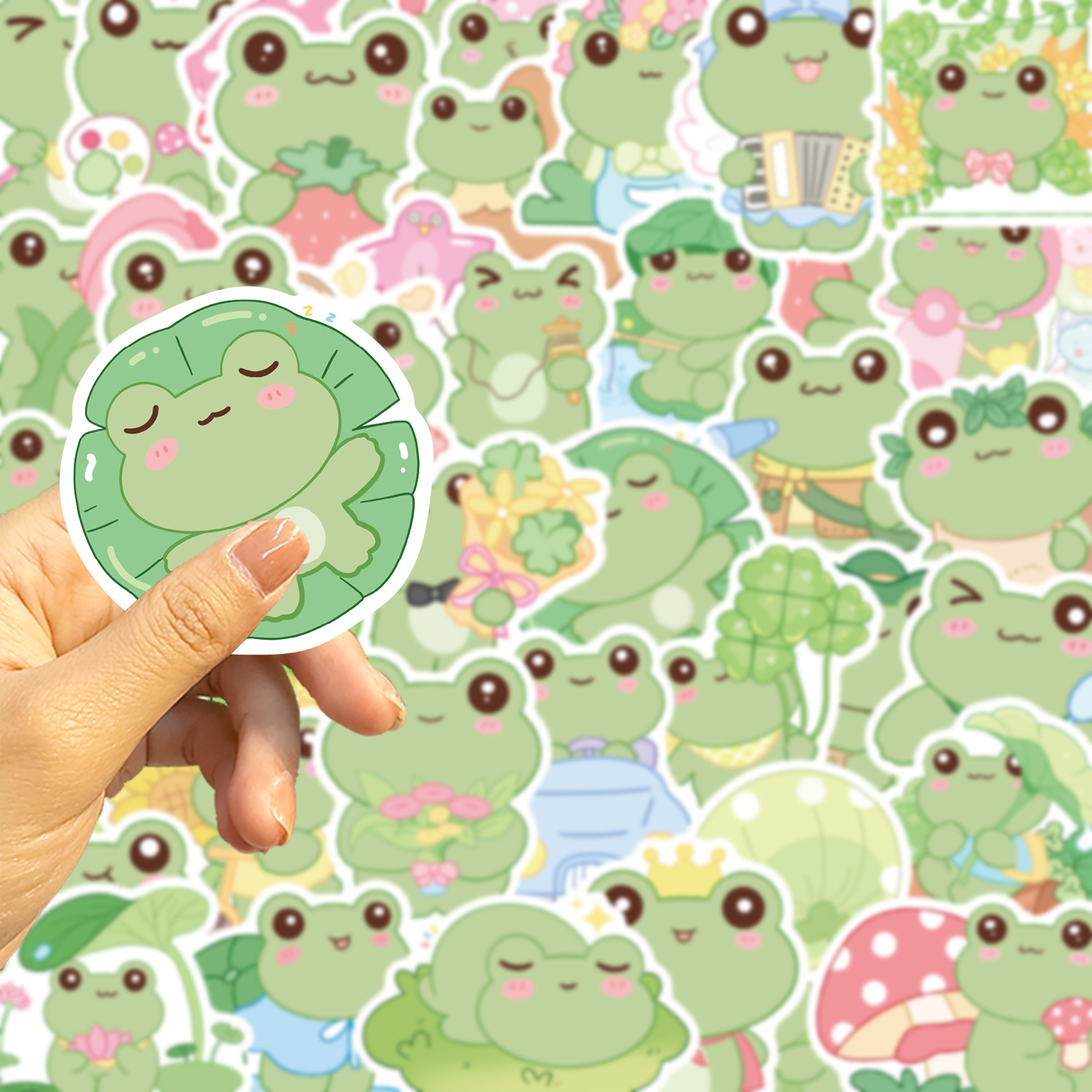 50 naklejki z żabami, urocze naklejki dla dzieci i nastolatków, wodoodporne naklejki na butelkę z wodą, album na laptopa, dekoracja w kształcie żaby