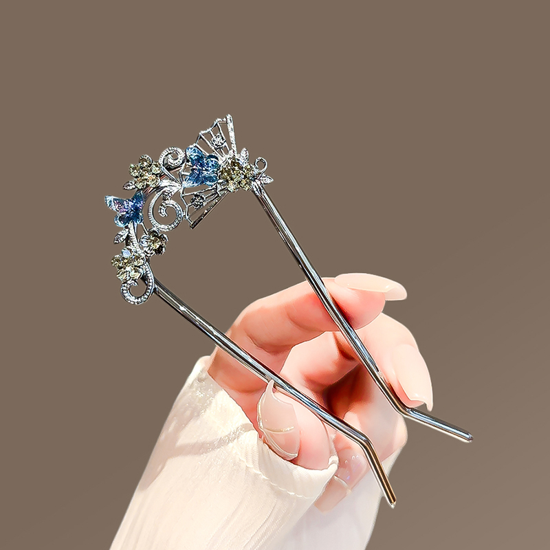 Nueva horquilla en forma de U con abanico de mariposa para mujer, broche para el cabello de alta gama en la parte posterior de la cabeza, palitos para el cabello simples y modernos