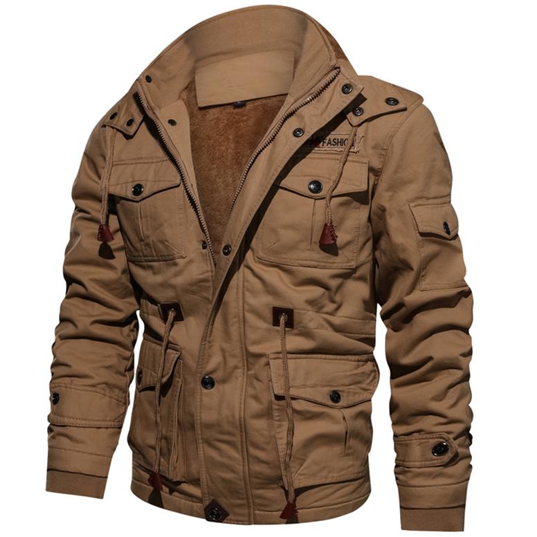 Vinteruniform jacka herr #39 ;s plus ull tjock varm jacka army pilot casual jacka air cargo jacka stor storlek 4xl jacka: Kaki / Xl