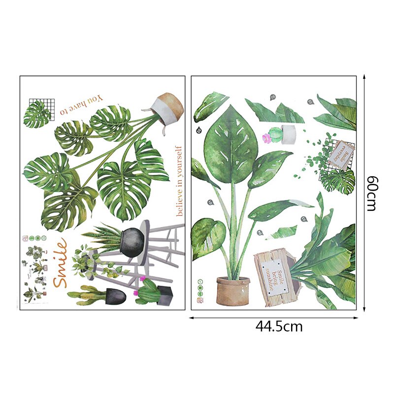 Tropical Leaves Wall Sticker Green Leaves Vine PVC Wall Decal Home Bedroom Living Room Decoration DIY Sticker Wallpaper Supplies: Q08-2pcs
