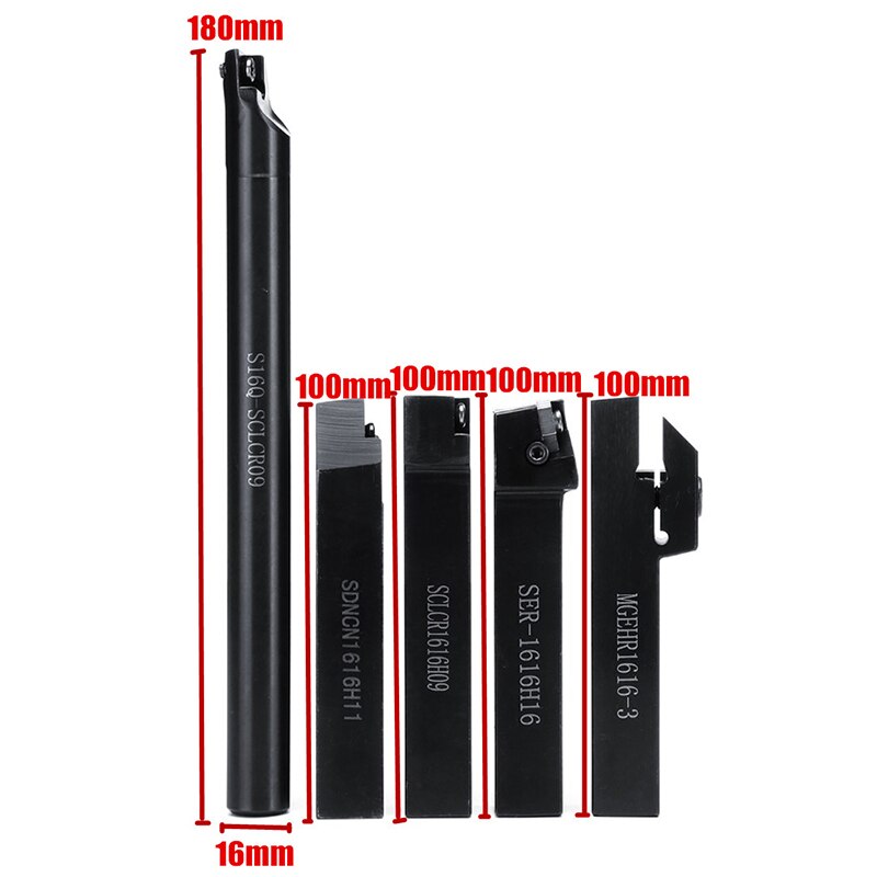 5Pcs 16MM Shank Turning Holder Tool Set with Blade Wrench for Bench Lathe & CNC Turning Tool