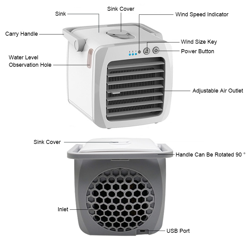 Portable Air Cooler Fan Rechargeable USB Low Noise Mini Spray Refrigeration Air Conditione for Home Living Room Office Desk
