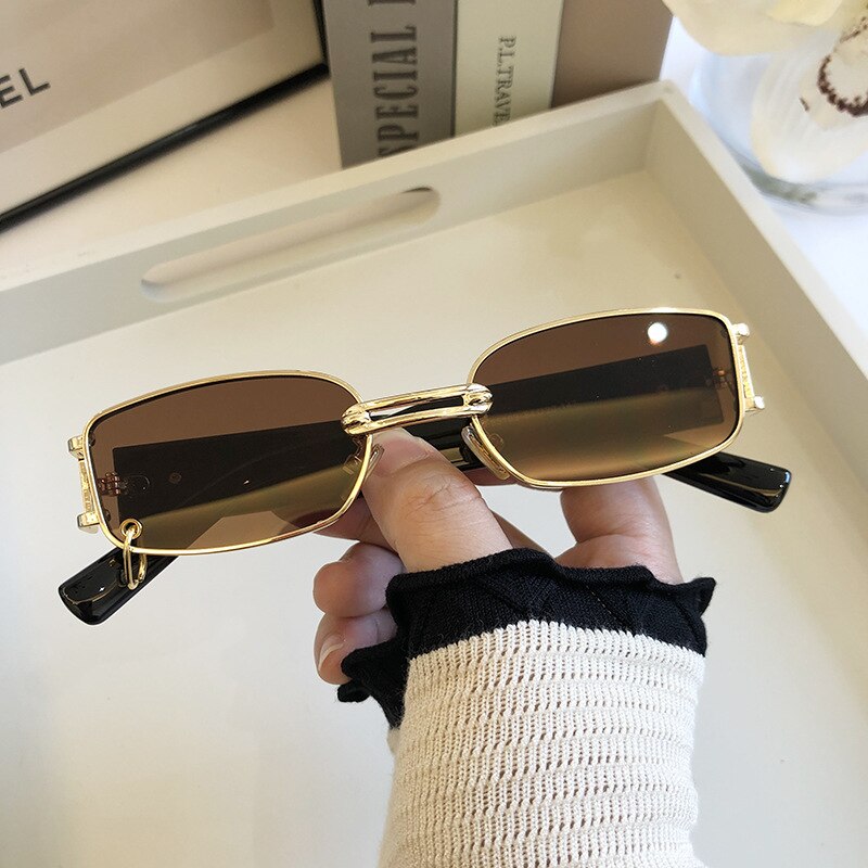 Popular Small heavy Rectangle Women Luxury Sunglasses Brand Vintage Punk Men Sun Glasses Shades UV400: 05