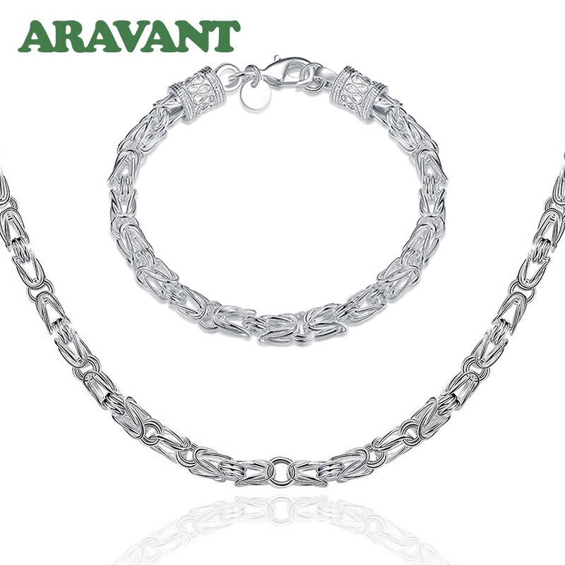 925 Silver Jewelry Sets Simple Bracelet Necklace For Women Men Birthday Jewelry Sets