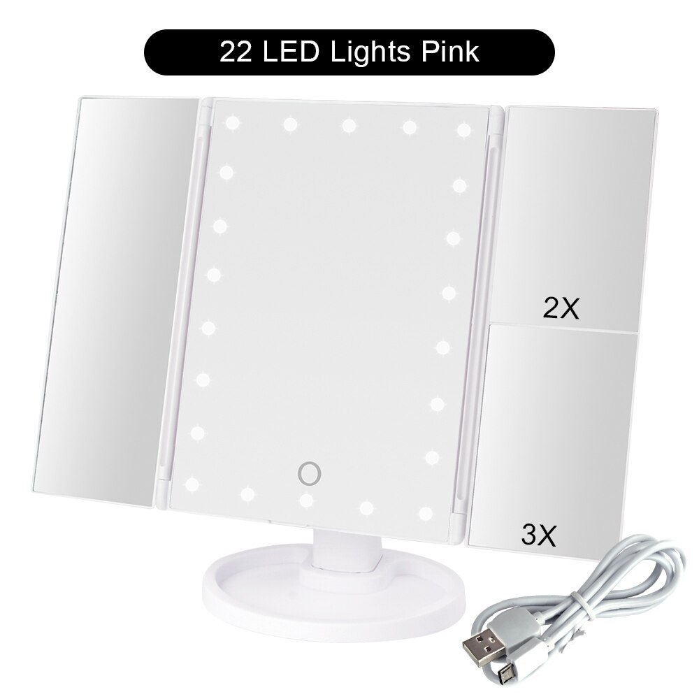 Makeup Mirror 22 LED Light Cosmetic Vanity Mirror Touch Screen Flexible Magnifying 1X/2X/3X/10X USB Or Battery Use Adjustable: WH 22 Light USB