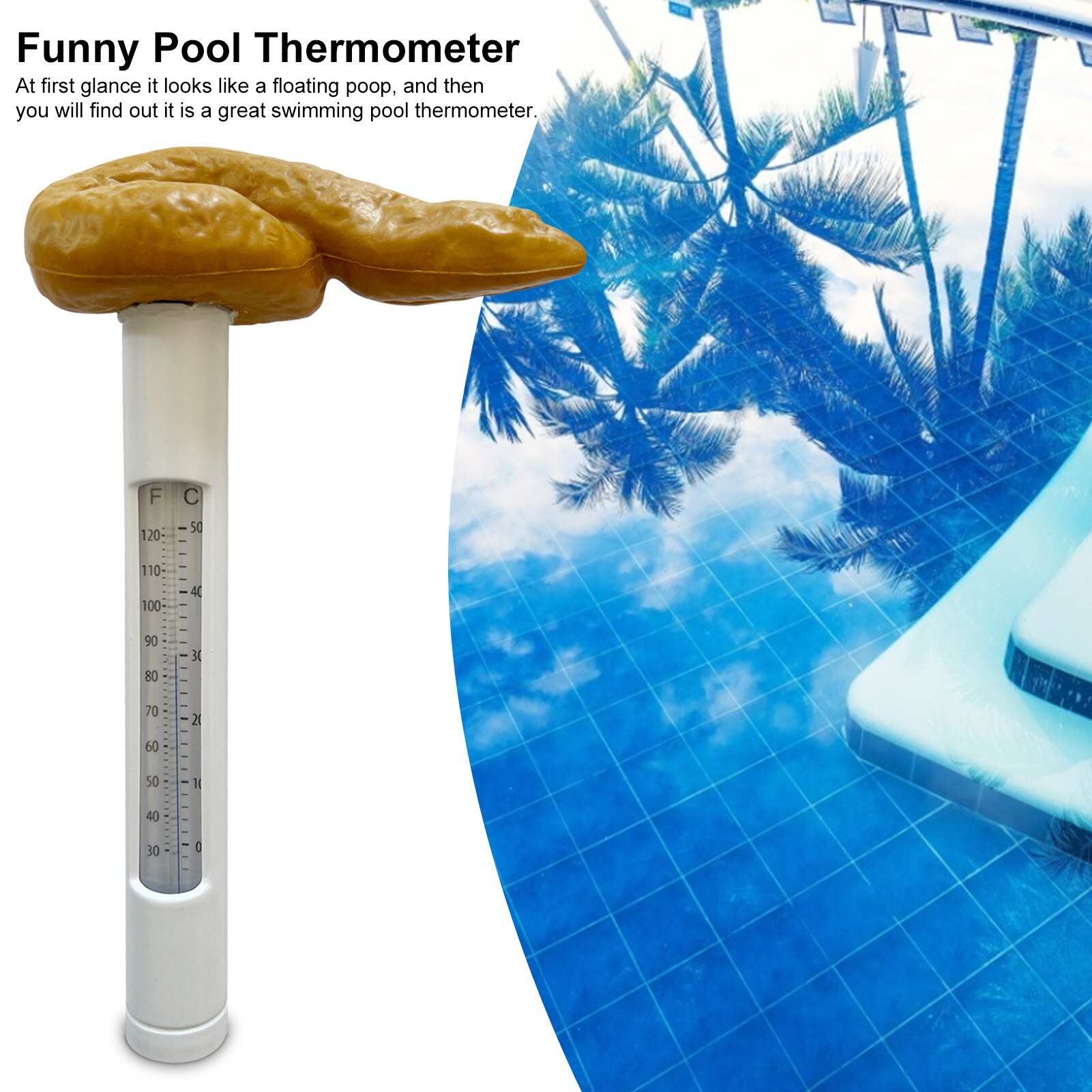 Termómetro de piscina para caca, bañera de hidromasaje divertido para medidor de temperatura flotante, con pantalla de lectura, accesorio para piscina