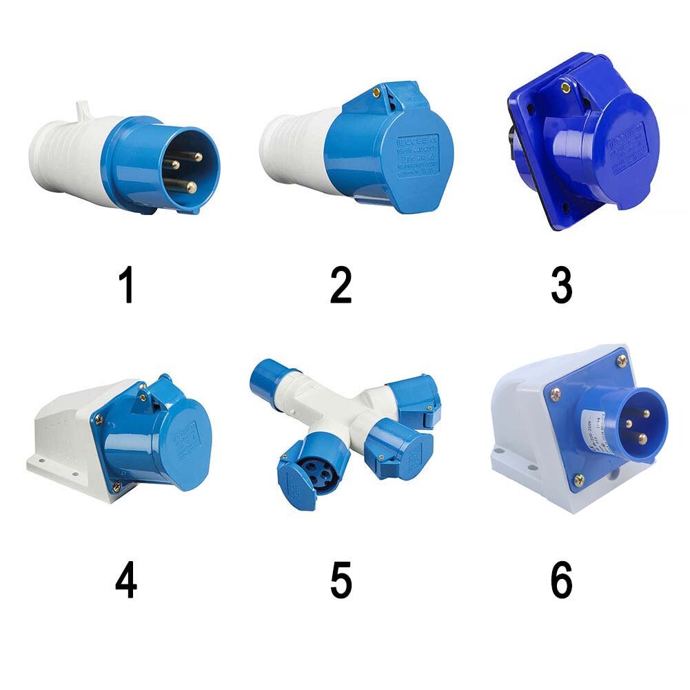 Blue 240V 16 AMP 3 PIN Indudtrial Site Plug & Sockets IP44 2P+E Male/Female