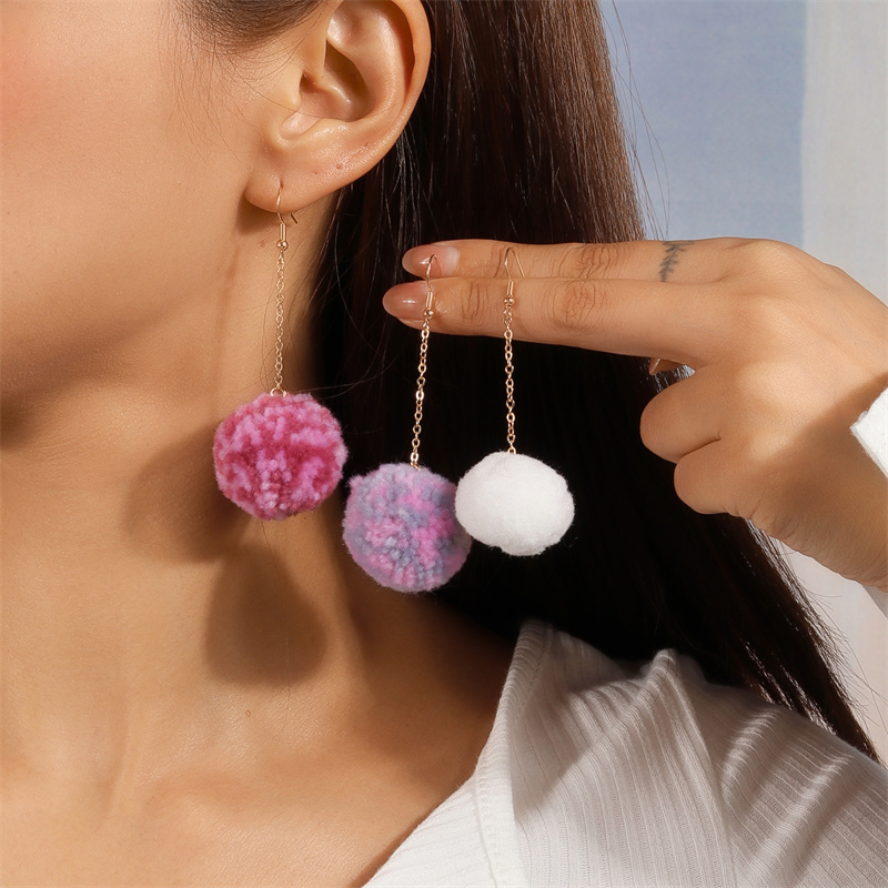 Aihua Faux Fur Ball Earrings for Women Soft Fluffy Pom Pom Decor Dangle Earrings Jewelry Accessories Christmas Party Dress Up