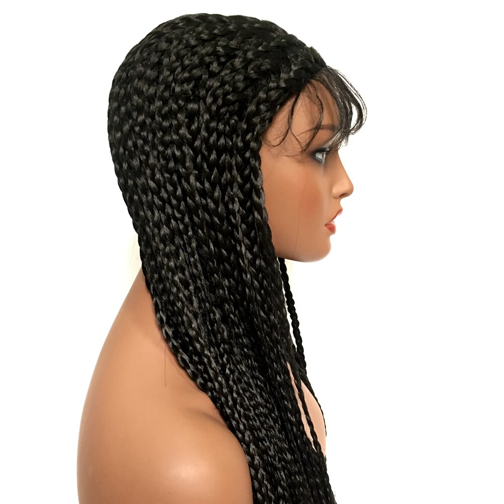 DLME Long Braided Wig Synthetic Lace Front Wig For Black Women Box Braids Hair Heat Resistant Brown Black Hair