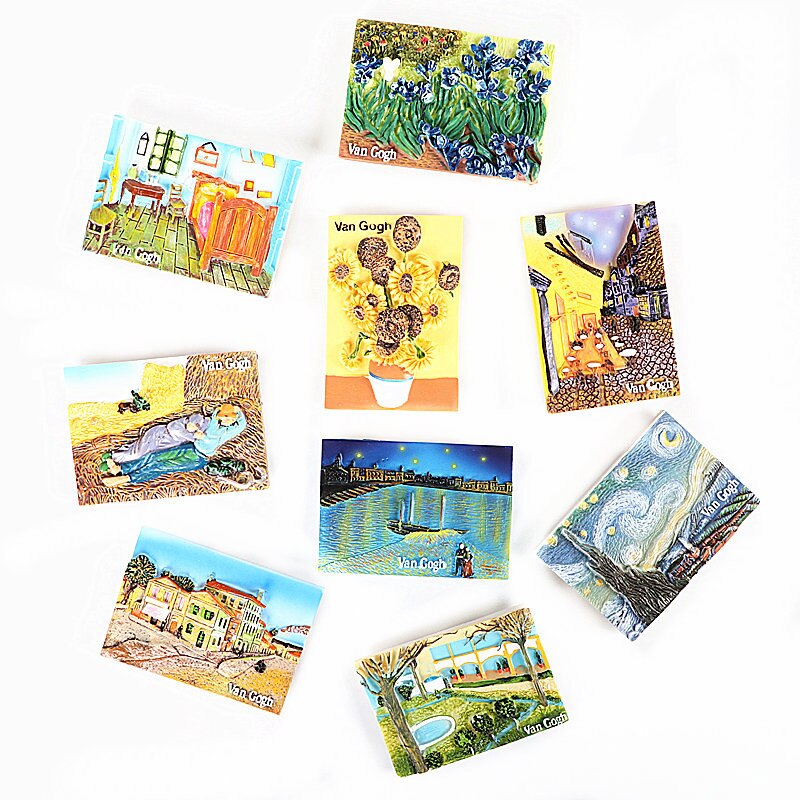 Koelkast Stickers Wereldberoemde Schilderijen Van Gogh Zonnebloemen Sterren 3d Koelkast Magneten Buitenlanders Collectie Home Decor