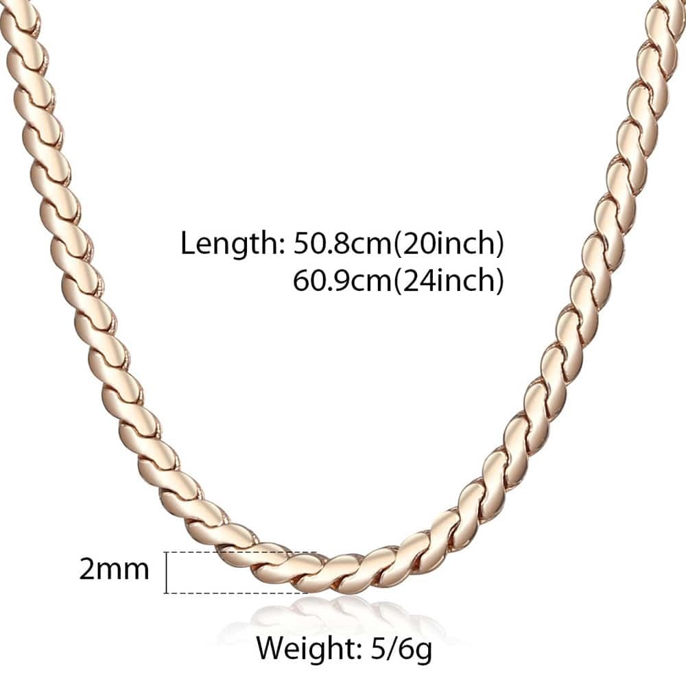 2mm Dunne Vrouwen Meisje 585 Rose Goud Kleur Serpentine Link Herringbone Chain Ketting Elegante Sieraden 20-24 inch CN16