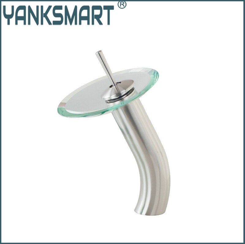 Enkele Handgreep Wastafel Sink Water Tap 8226B Nikkel Geborsteld Transparant Glas Waterval Kraan Glas Badkamer Kraan Mengkraan