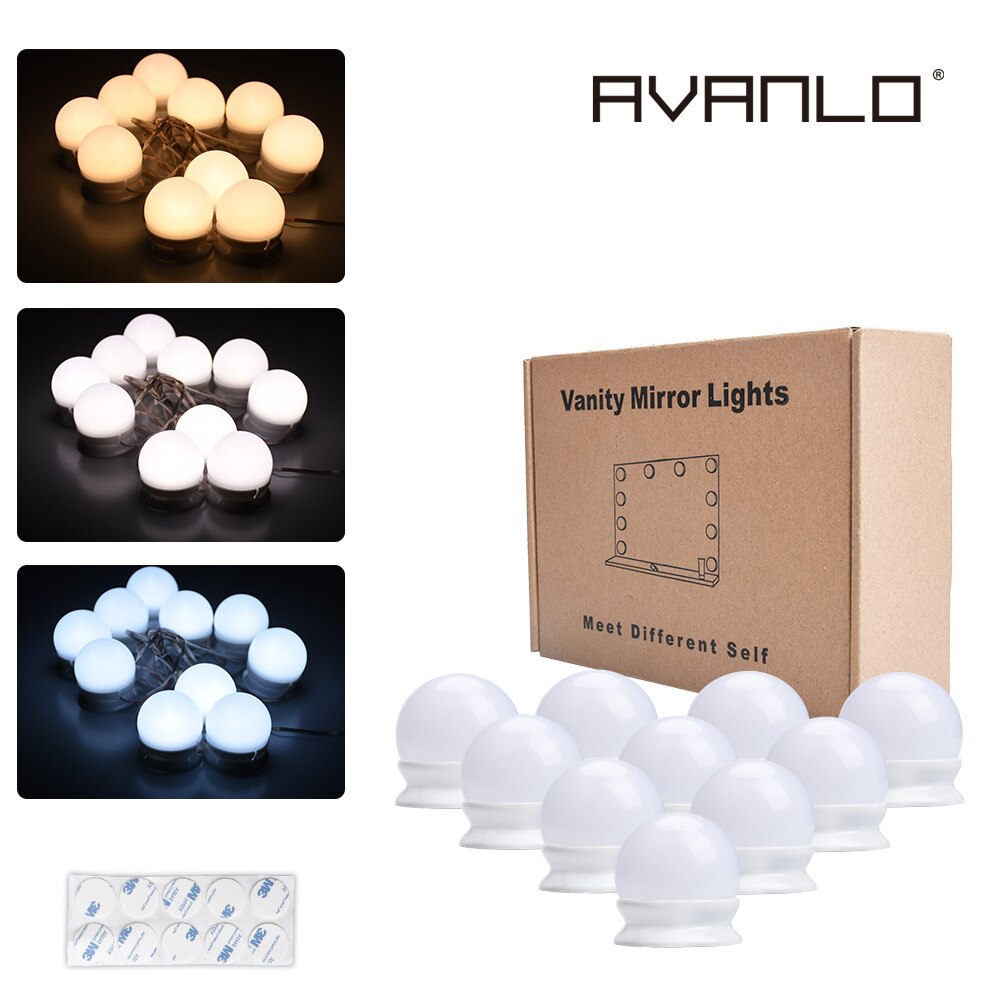 Hollywood Stijl LED Spiegel Licht Makeup Spiegel USB Cosmetische Make Up Lamp 10 Lampen Kit 3 Kleuren Verlichting Schoonheid Dressing