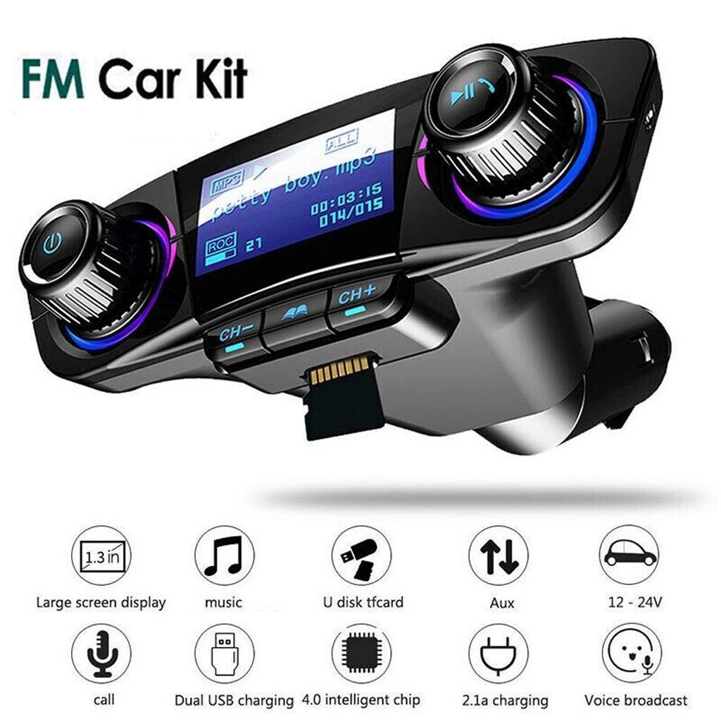 Bluetooth Draadloze Auto Mp3 Speler Handsfree Car Kit Fm-zender A2DP 5V 2.1A Dual USB LCD Display Car FM modulator: Default Title