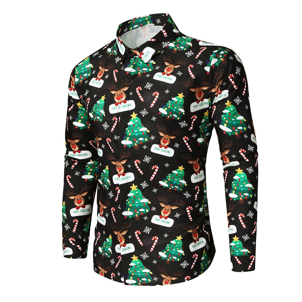 Mens Shirt Kerst 3d Sneeuwvlokken Printing Lange Mouwen Casual Blouse Shirt Kerst Shirt Jaar Party Mannen Kleding: XXXL
