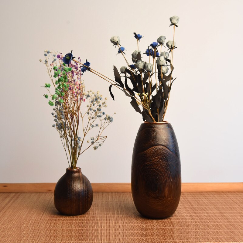 Style japonais brûlant Tung arbre petit Vase en bois massif fleurs séchées Vase fleur orgue Mini originalité ameublement ornement