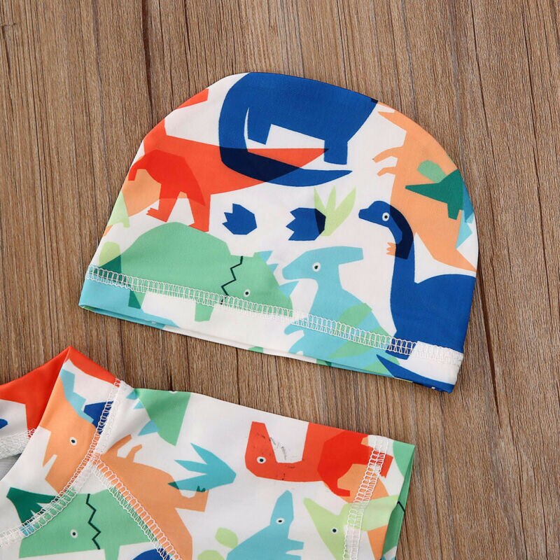 Trend toddler drenge baby børn dinosaurer mønster et stykke badedragt solbeskyttende sikker svømning kostume med uv hat