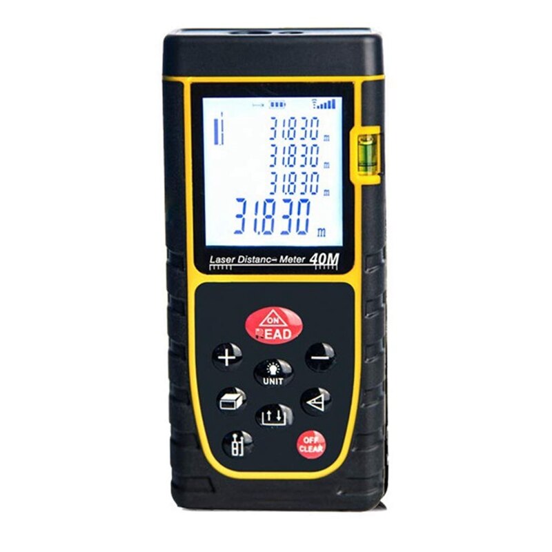SHGO -131Ft/40M Distance Measure Handheld Digital Range Measure Area Volume with Bubble Level Measure Tool: Black Yellow